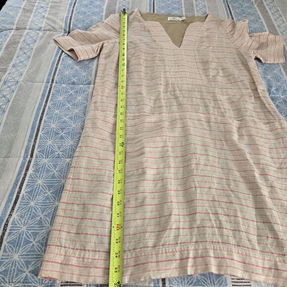 VINEYARD VINES linen Sz 12 Striped Beach Tunic  Dress Pink/Taupe pockets summer - Picture 3 of 10